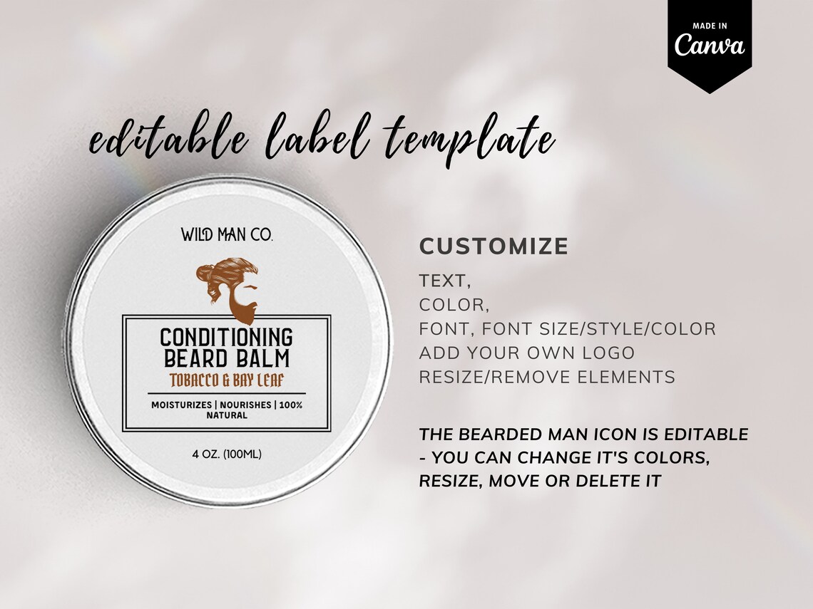 Beard Balm Label Template for Man, Label Design (CANVA, Editable) - Etsy