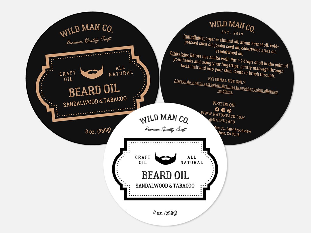 Beard Balm Label Template CANVA, Beard Jar Circle Label, Editable Beard