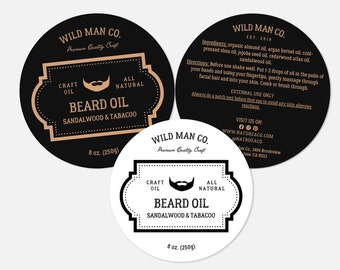 Beard Balm Label Template CANVA, Beard Jar Circle Label, Editable Beard Oil Label, Beard Care Label with Bearded Man, Rustic Design - 28RM