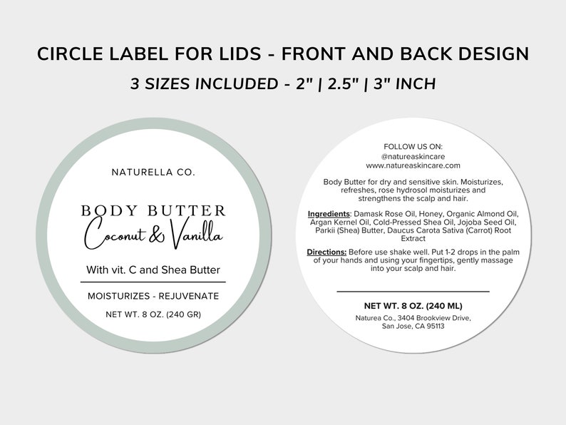 Cosmetic JAR Label, Jar Label TEMPLATE CANVA, 4 Oz 8 Oz Jar Label, Jar