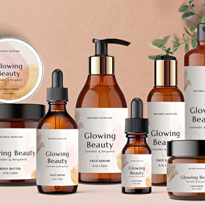 Printable Cosmetic Label Template Set, MINIMAL Canva Product Label, Boho Skin Care Label Design, Bottles and Jars Labels - 43A