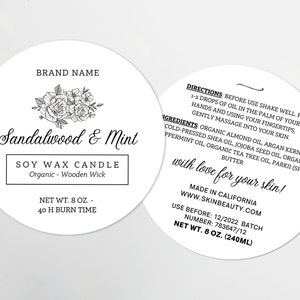 Editable Round Label Template, Circle Lip Balm Label, Tin Jar Label, Floral Circle Label Design, Apothecary Label Template CANVA - 62L