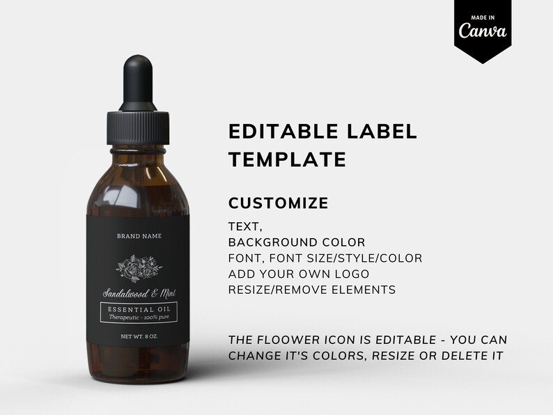 Floral Tincture Label, Dropper Bottle Label Template Canva, Essential ...