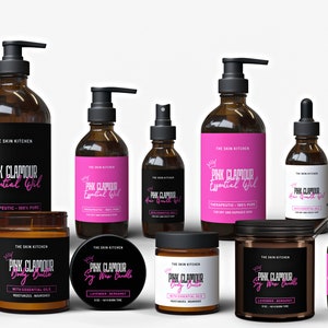 Pink Product Label Templates, Modern Hair Care Labels, Glamour Cosmetic Label, CANVA LABEL TEMPLATE Set, bottle & jar labels, skincare - 60L