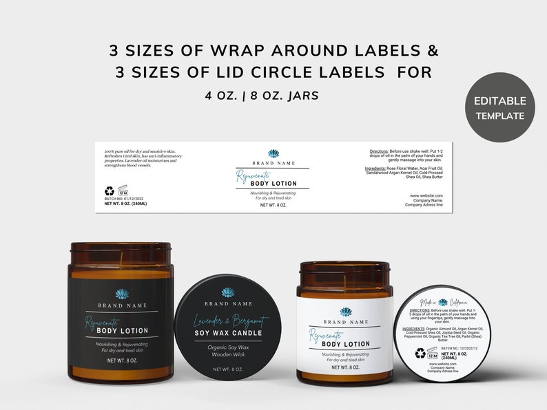 JAR Label TEMPLATE CANVA, 4 Oz Jar Label, 8 Oz Jar Label, Product Jar Label With Top Lid, Wrap ...