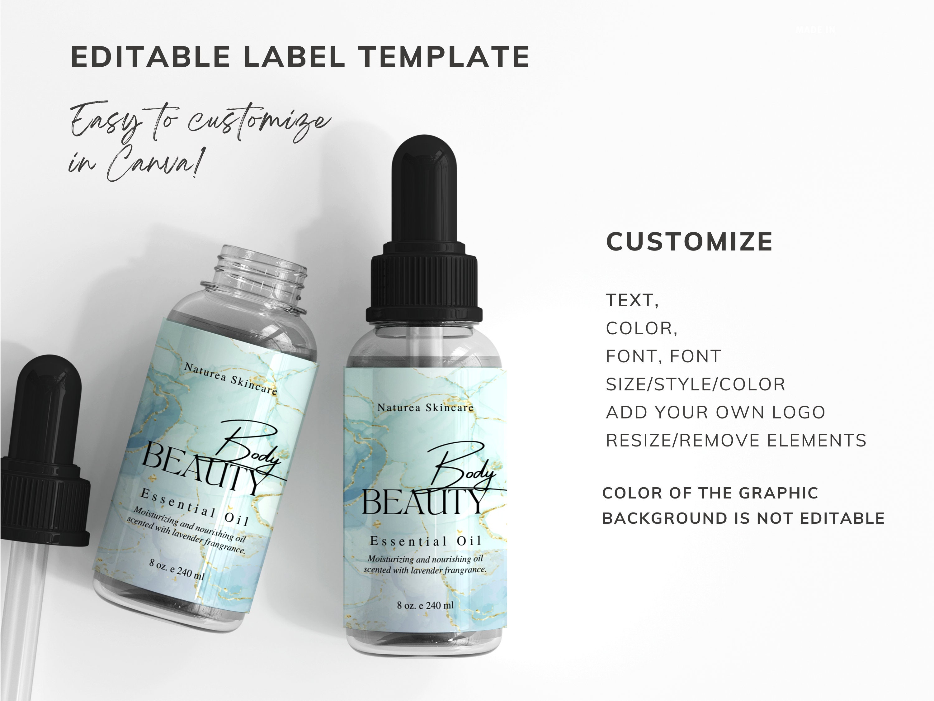 Editable Canva Essential Oil Label Template Dropper Bottle Etsy