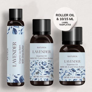 Essential Oil Label Template: Roller & 10-15ml Bottle, Canva Design (Digital Download)