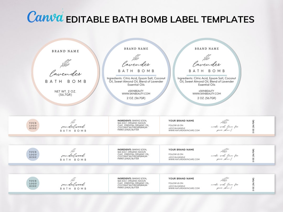 Editable Bath Bomb Label Template Canva, Belly Band Bath Bomb, Wrap ...