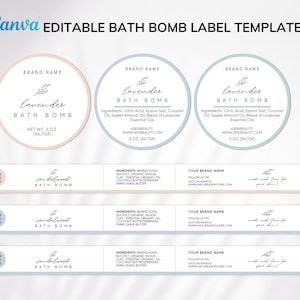Modèle d'étiquette de bombe de bain modifiable Canva, bombe de bain ventrale, étiquette de bombe de bain enveloppante, étiquettes de bain circulaires, emballage de bombe de bain - 63N