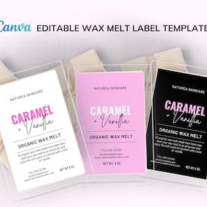 Wax Melt Label Template, Editable Wax Melt Tart DYI, Modern Wax Melt Label Sticker, Minimal Candle Label, Pink Wax Label, Printable - 18M