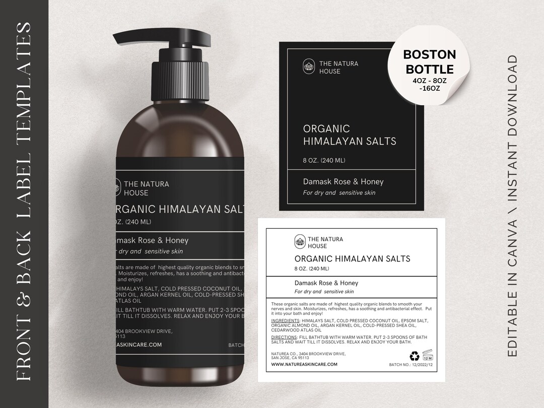 Front and Back Boston Bottle Label Design - 4 Oz. / 8 Oz. / 16oz ...