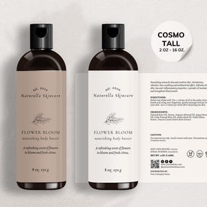 Shampoo Conditioner Label Template Cosmo Bottle Label Design Boho Leaf Cosmetic Label Design Tall Bottle Label Bundle  Lotion Labels  - 06F
