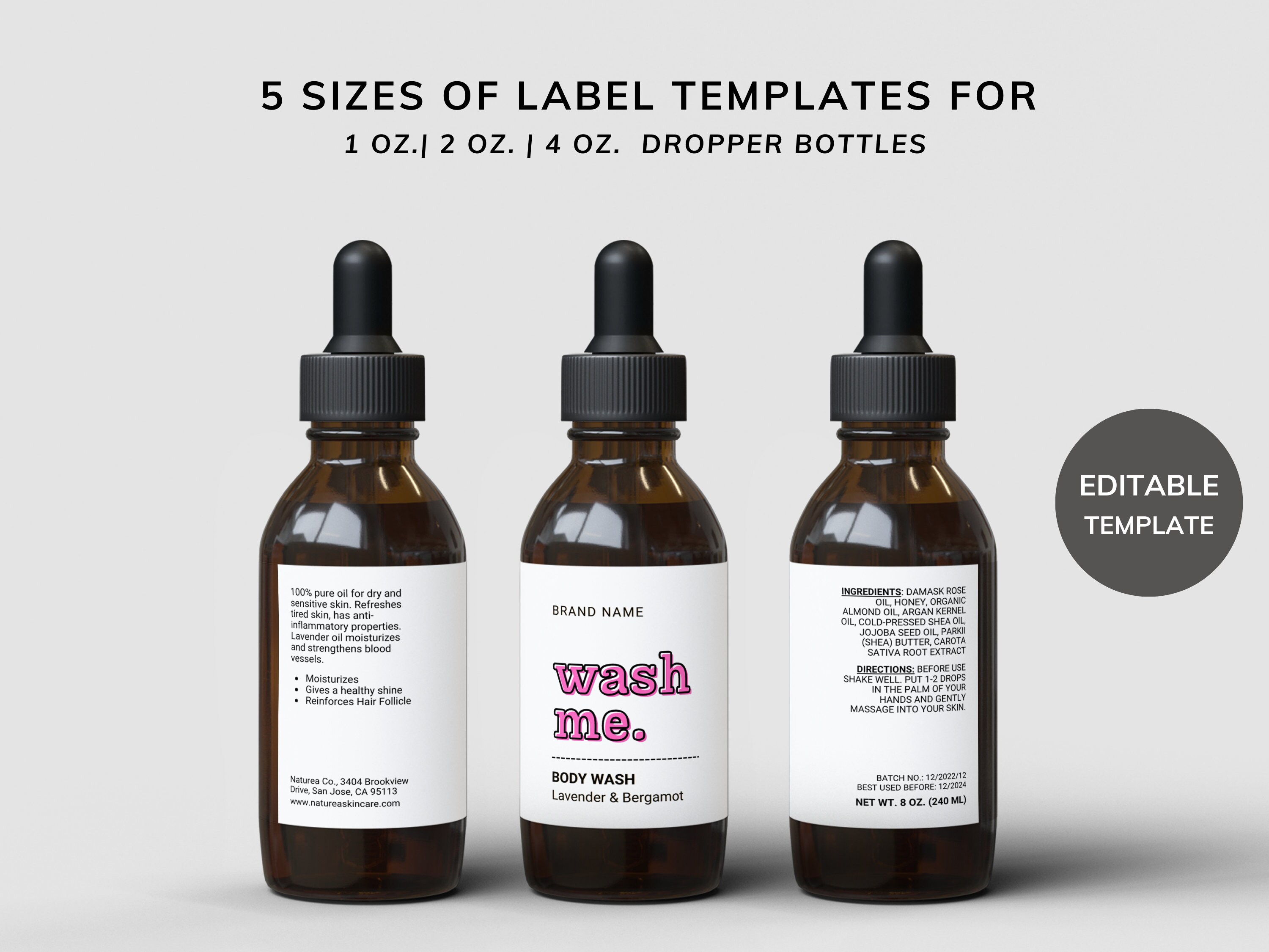 Editable Dropper Bottle Label Template Canva, Essential Oil Label 1 Oz ...