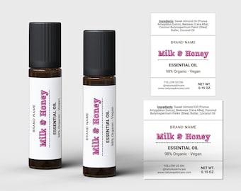 Essential Oil Roller Bottle Label, 10 ml Oil Roller Bottle Label Template, Perfume Label, DYI Roller Bottle Canva Label Template - 66C