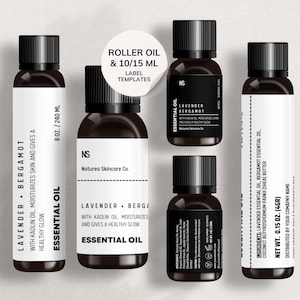 Essential Oil Label Template: Roller & 10-15ml Bottle, Canva Design (Digital Download)
