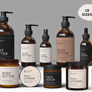 Editable Cosmetic Label Templates, Elegant Skincare Product Label - Canva Label Template Bundle, bottle and jar labels, 1oz - 16oz - 39N