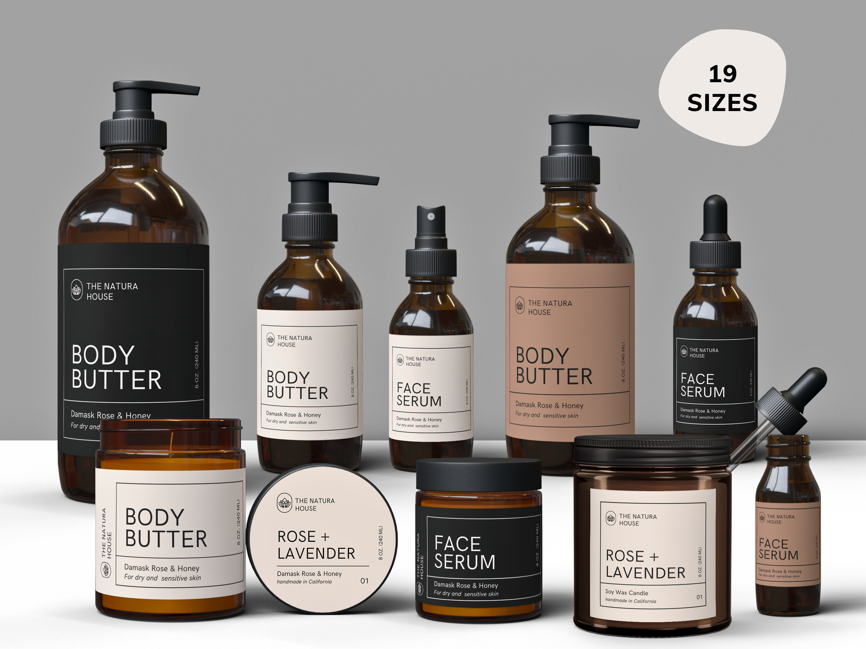 Editable Cosmetic Label Templates, Elegant Skincare Product Label - Canva Label Template Bundle, bottle and jar labels, 1oz - 16oz - 39N
