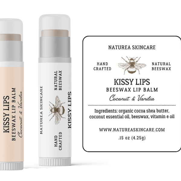 Lippenbalsam Etikett Vorlage Canva - Bienenwachs Lippenbalsam Etikett, Bienenwachs Lippenbalsam Etikett mit Sicherheitssiegel, Lippenpflegestift, Apothekeretikett - 36B