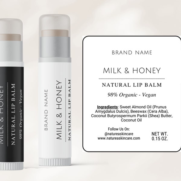 Lip Balm Label Template with Safety Seal, Minimal Chapstick Label, Lip Balm Label with and without tab, Lip Balm Wrap Packaging, Canva - 12M