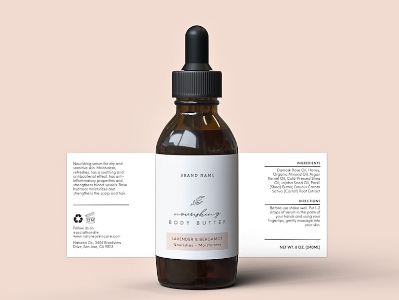 Essential Oil Label Template Canva, Floral Dropper Bottle Label ...