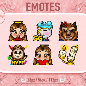Princess Belle Cute Chibi Twitch Discord Emote Pack