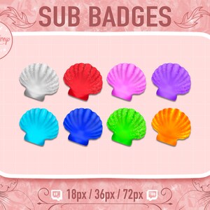 8 Little Mermaid Shell Sub Badges Twitch / Bit Badges / Discord