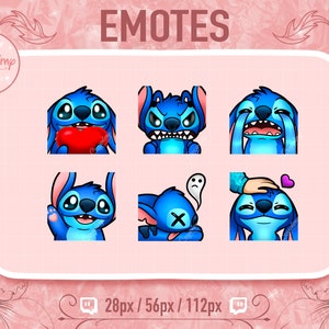 Pacote de Emotes Cute Stitch Chibi Blue Dog Twitch Discord
