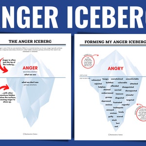 Anger Management, Anger Iceberg, Self Development Workbook, Addiction Recovery, Rehab, Anger Triggers, Anger Cues, Group Therapy