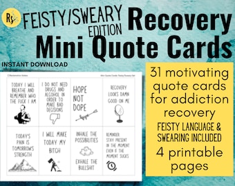 Feisty Recovery Quote Cards: Addiction Sobriety Motivation (Digital Download)
