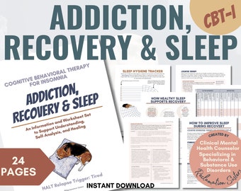 Addiction and Sleep Workbook, CBT-I, Cognitive Behavioral Therapy for Insomnia, Addiction Recovery, Sleep Disorder Worksheet, Group Therapy