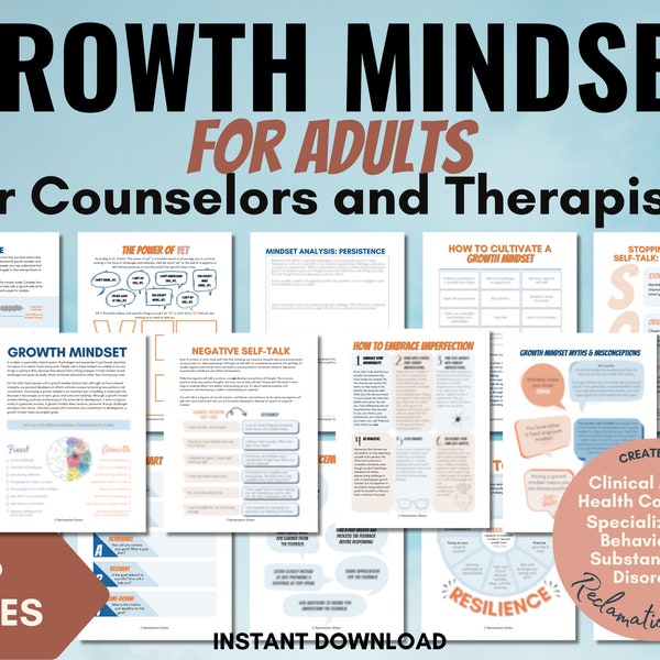 Growth Mindset Workbook for Adults, Self Development, Addiction Recovery, Group Therapy, Self Help, Therapy Worksheet
