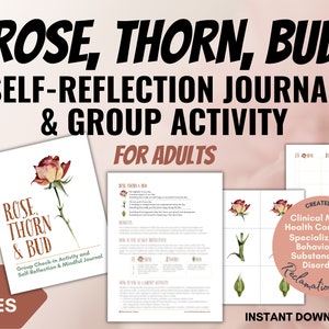 Rose Thorn Bud, Self-Reflection Journal, Self Awareness, Group Check in Activity, Therapy Worksheet, Counseling Tool, Group Therapy