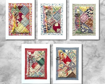 SPECIAL SALE, Five Vintage Quilt Cards, SAVE 10 Dollars, Handmade Gift, All Occasion Card, Birthday Card, Card for Her, Handmade Card