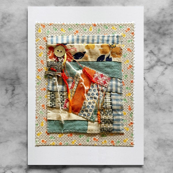 Card for Her | Quilted Card | Patchwork Card | Antique Quilt | Any Occasion Card | Fiber Art Card | Fabric Collage Card | Blank Card