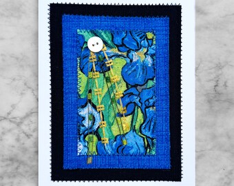 Handmade Irises Fabric Card: Van Gogh Style Floral Art
