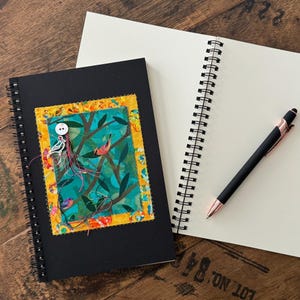 Handmade Bird Journal: Fiber Art Cover, Silver Charm, Sketchbook