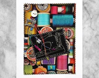Handmade Card by CarolsCardsCT, Card for Sewer, Handmade Greeting Card, Fiber Art Greeting Card, Sewing Card, Card for Her, Birthday Card