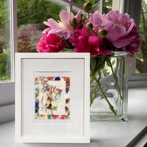 Framed Artwork, Framed Greeting Cards, Solid Wood Frame with Mat and Glass, White Frame, Special Gift, Fiber Artist Cards, Designer Cards