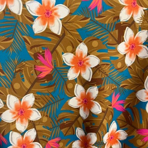 Hawaiian tropical floral design print on the best quality of nylon spandex 4-stretch 58/60”sold by the YD.ships worldwide from Los Angeles