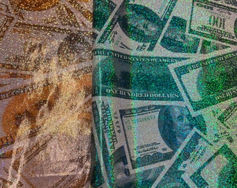 Nuevo diseño de dinero metálico impreso en nailon spandex elástico en 4 direcciones de 58/60” vendido por YD. Se envía a todo el mundo desde Los Ángeles, California, EE. UU.