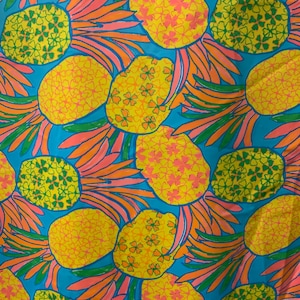 Colorful pineapple design print on the best quality of nylon spandex 4-way stretch 58/60”sold by the YD.ships worldwide from Los Angeles CA.