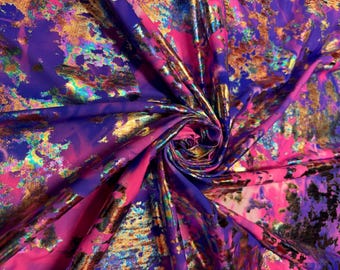 NEW Modern Tie Dye design with metallic print on the best quality of nylon spandex-4 58/60”sold by the YD.ships worldwide from Los Angeles