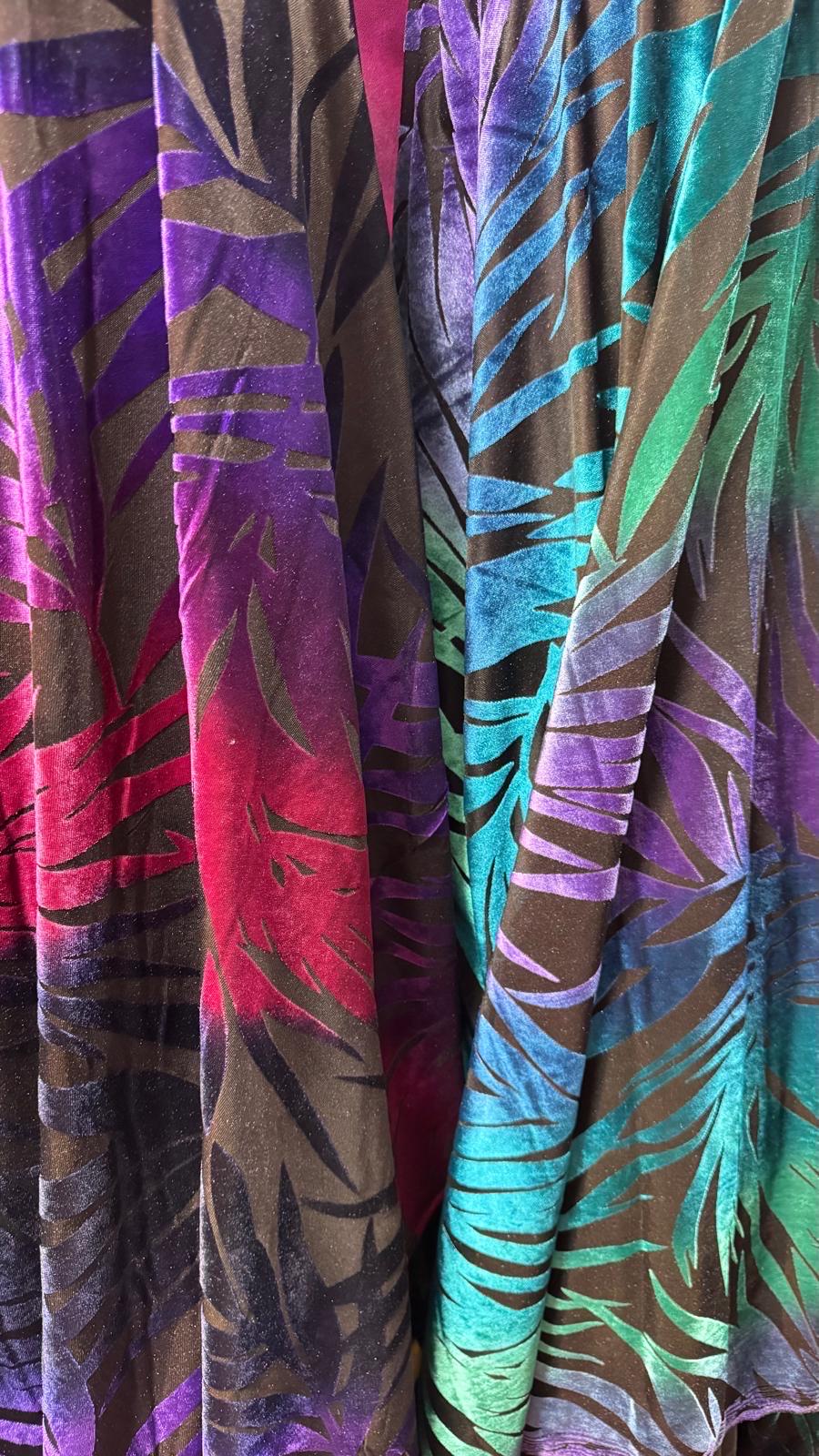 New Tie Dye Palm Tree burnout velvet design 4-stretch 58/60”sold by the YD.ships worldwide from Los Angeles California USA.