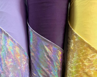 Nuovo tessuto iridescente effetto velluto con effetto nebbia, elasticizzato in quattro direzioni, larghezza 58/60”, venduto al metro. Spedito in tutto il mondo da Los Angeles, California, USA.