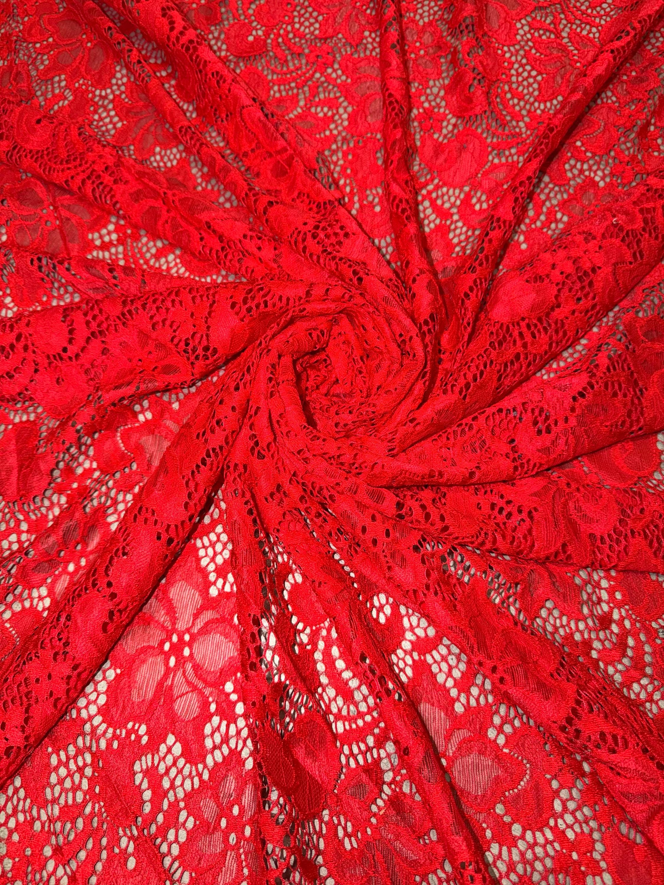 Victoria Red Lace Design 4-way Stretch 58/60”sold by the Yd.ships ...