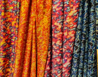 New lava abstract design with foil dots nylon spandex 4-stretch 58/60”Sold by the YD. Ships worldwide from Los Angeles California USA