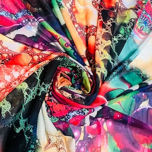 Abstract art design print on the best quality of power mesh 4-way stretch 58/60”sold by the YD.Ships worldwide from Los Angeles California.
