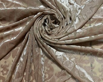Stretch burnout velvet modern design light champagne color 4-way stretch 58/60 sold by the YD. Ships worldwide from Los Angeles CA USA.