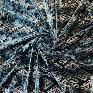 tribal pattern design print on stretch velvet 4-way stretch 58/60”Sold by the YD.Ships worldwide from Los Angeles California USA