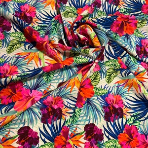 Hawaiian flowers design print on the best quality of nylon spandex 4-stretch 58/60”sold by the YD.ships worldwide from Los Angeles CA USA.